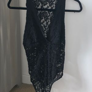 Black Lace V-Neck Bodysuit
